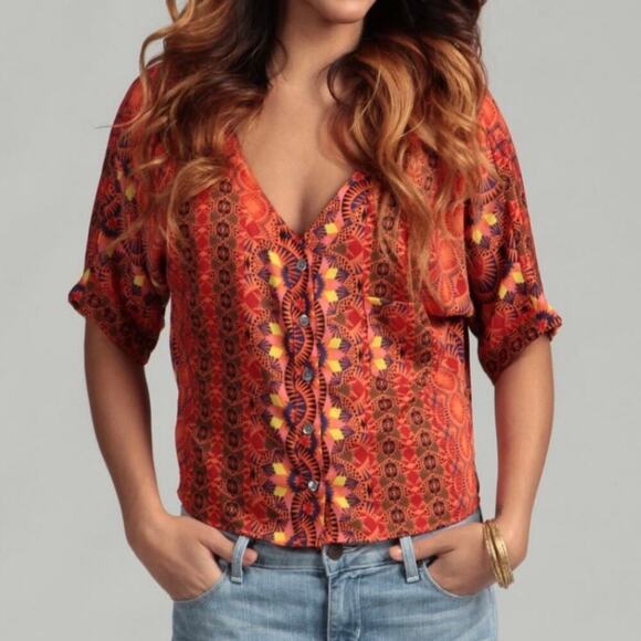 Jessica Simpson‎ “Ironic” Short Sleeved High-Low Top Orange S - Picture 4 of 11